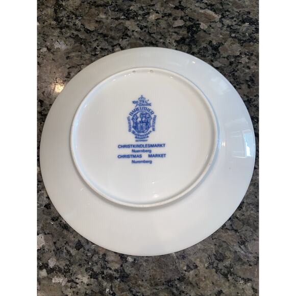 Vintage 1969 Christmas Market Plate Porcelain Blue & White Weihnachten 8” - Picture 2 of 3